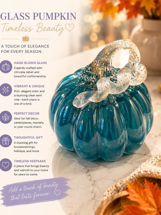Other - Elegant Glass Pumpkin Decor in Teal and Silver